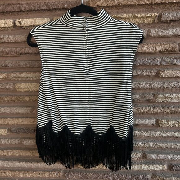 Marc Jacobs Mock Neck Sleeveless Striped Top with Scalloped Fringe Hem Small - Picture 6 of 10
